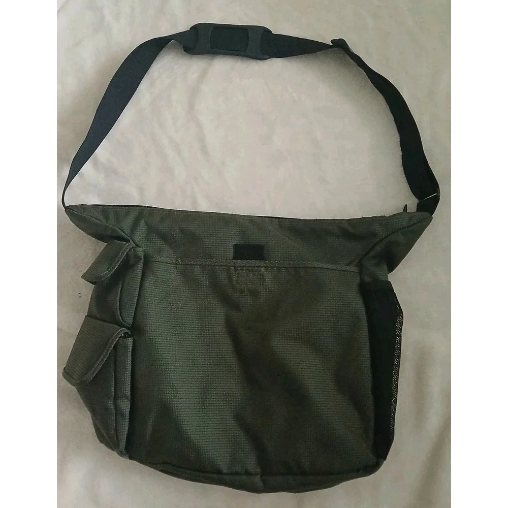 LL Bean Army Green Nylon Messenger Bag